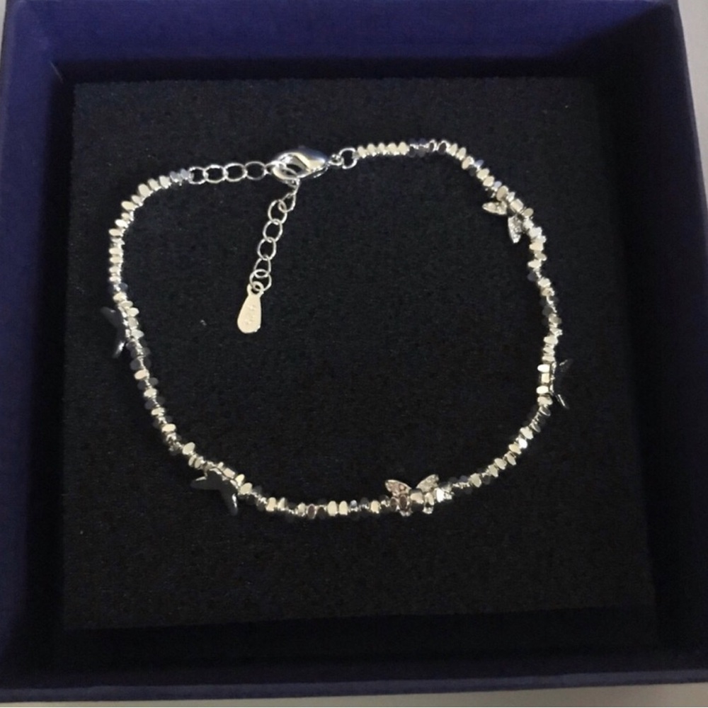Delicate Sterling Silver Butterfly & Star Bead Bracelet